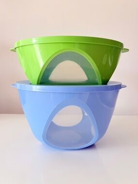 Tupperware Impressions Window Bowls with Lids Green & Blue 2.5L & 4.3L